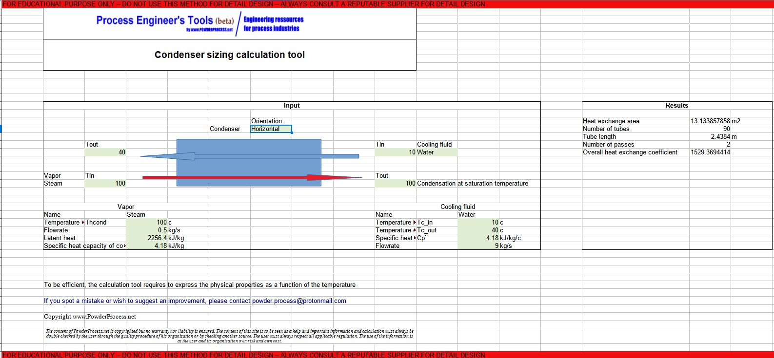 Screenshot Condenser calculator